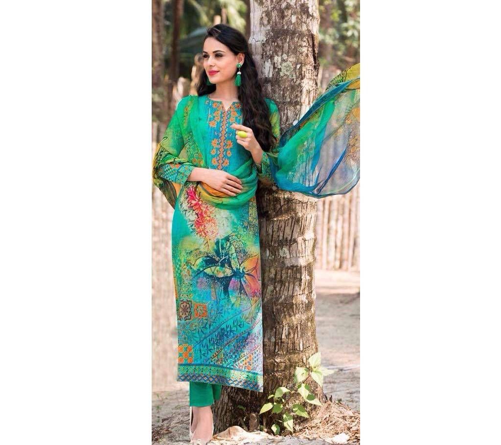 Indian unstitched embroidery cotton three piece 
