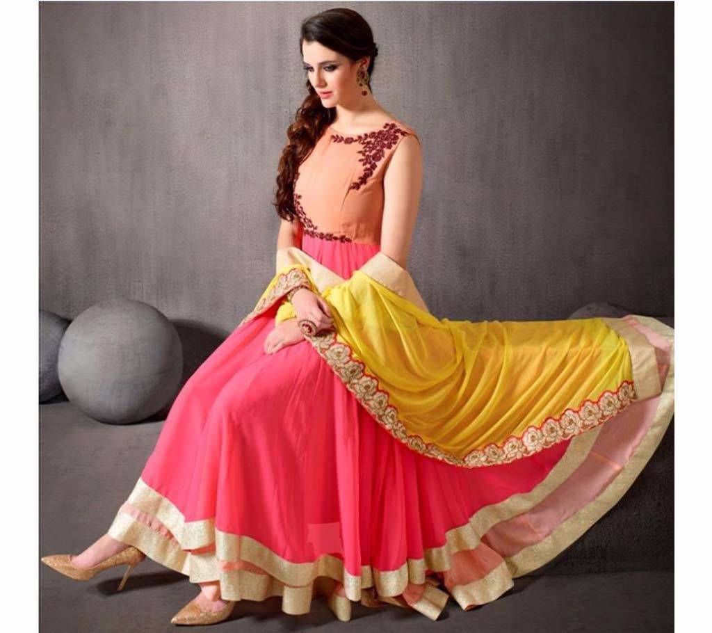 Indian Embroidery Unstitched Georgette Three-pcs