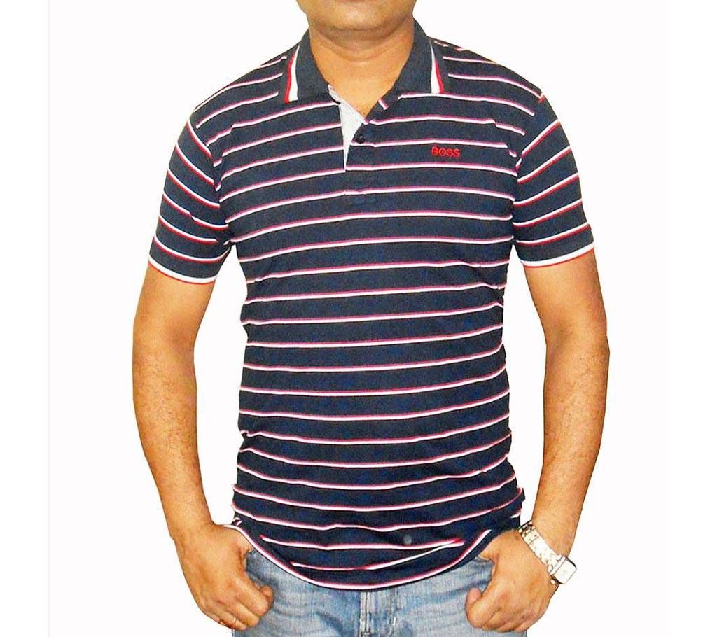 Gent's Half-Sleeve Striped Cotton Polo Shirt
