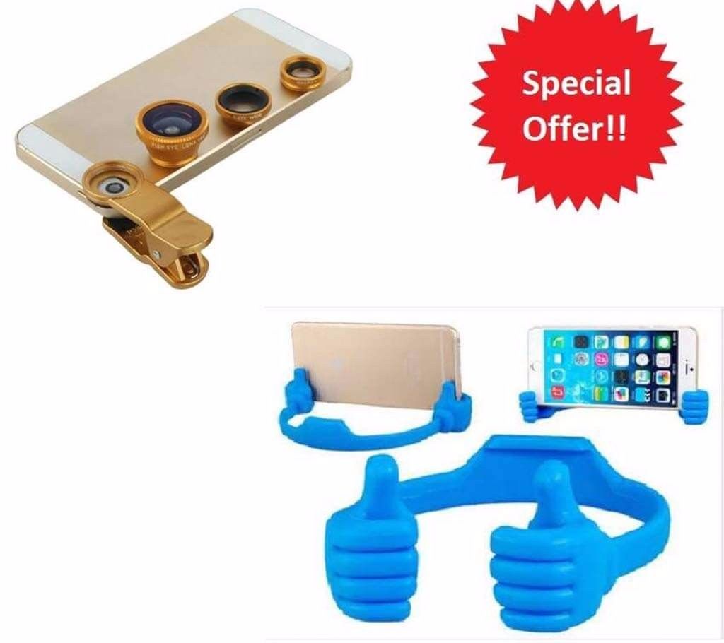 OK Mobile stand+3 in 1 Universal Camera Lens Combo