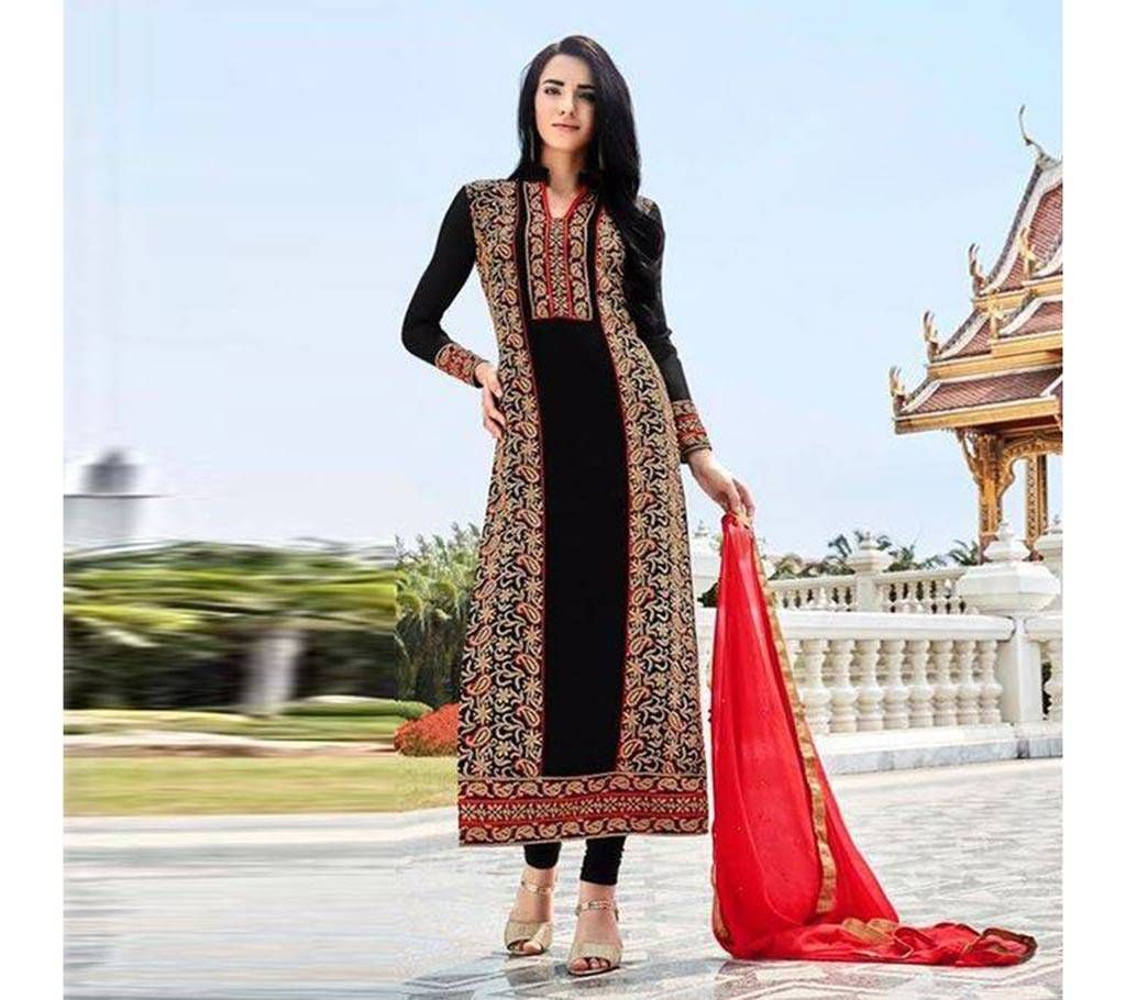 Black Cotton Un-stitched Block Printed Salwar kameez- copy 