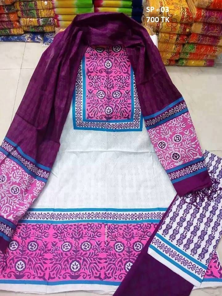 Unstitched Block Printed Cotton Salwar Kameez