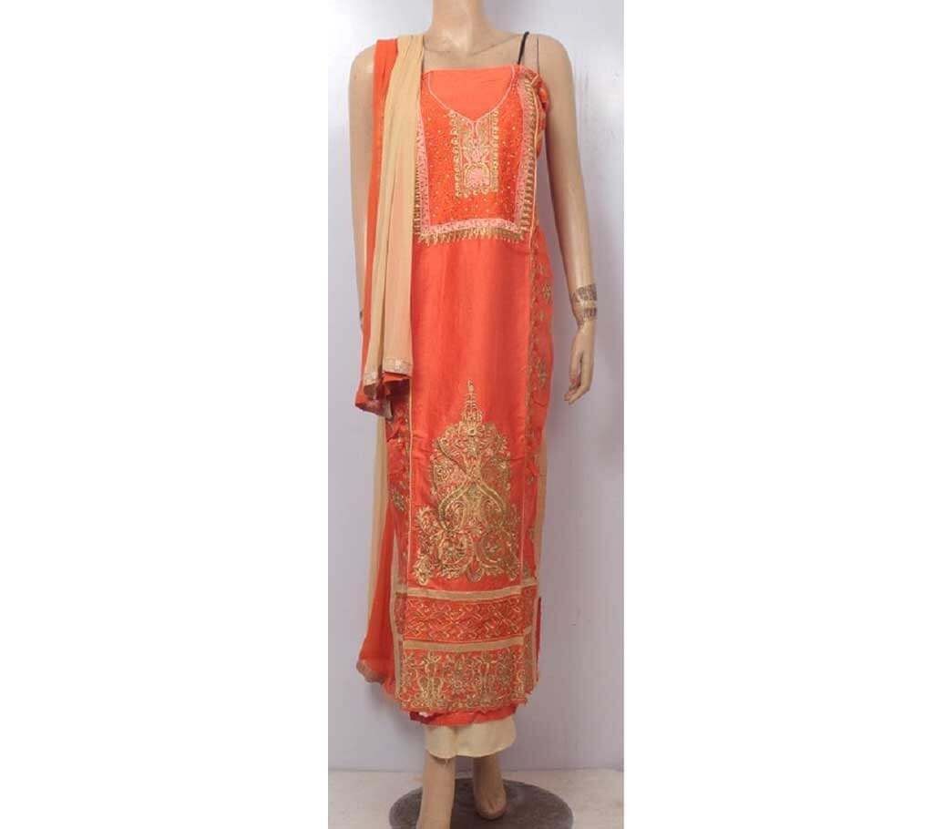 Unstitched screen printed cotton three pc