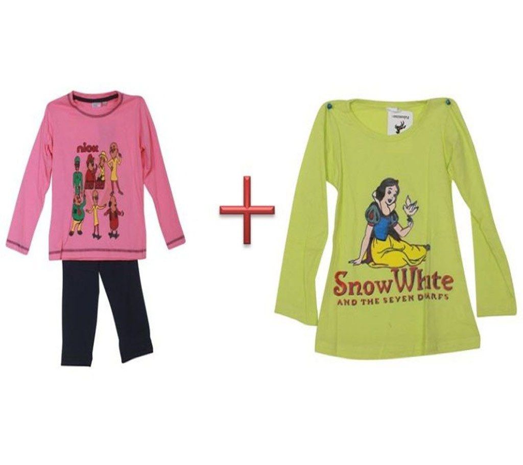 Motu Patlu+Snow white kids t-shirt combo