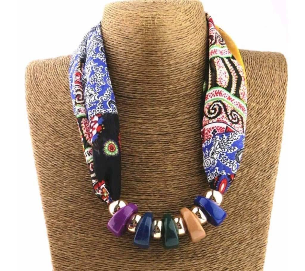 Multicolor resin beads printed scarf necklace