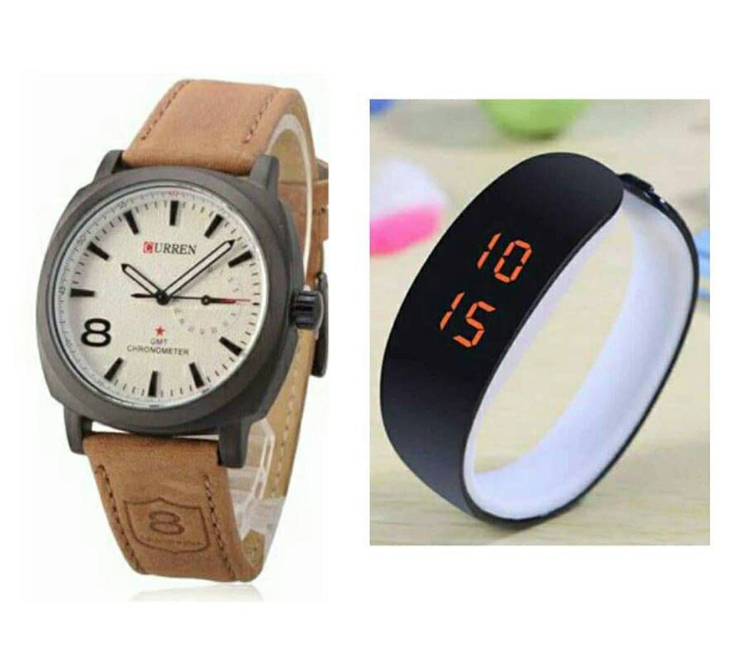 Curren Gents Watch & Fastrack LED Watch Combo 