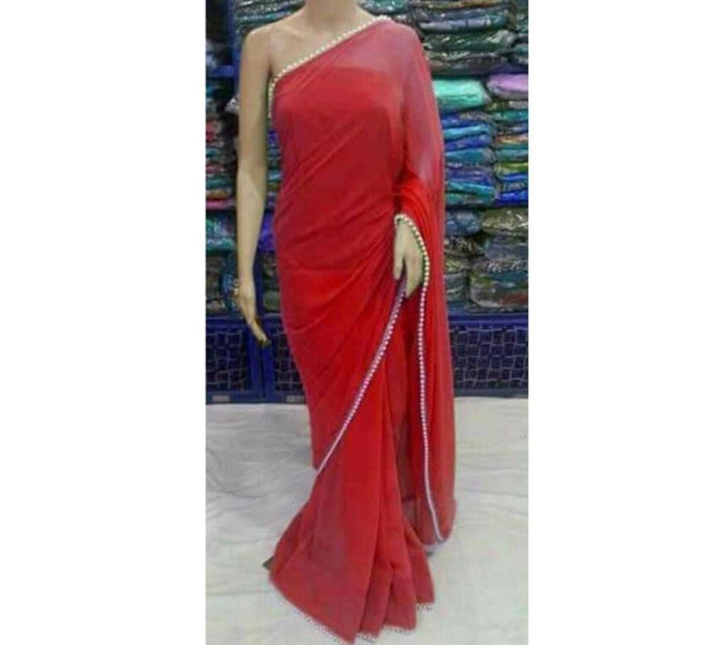 Georgette party red sharee