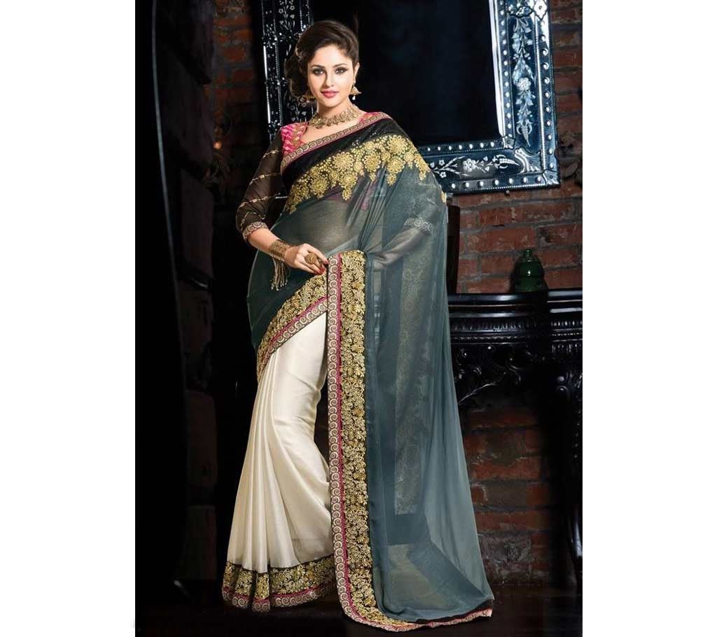 glossy satin Georgette sharee 