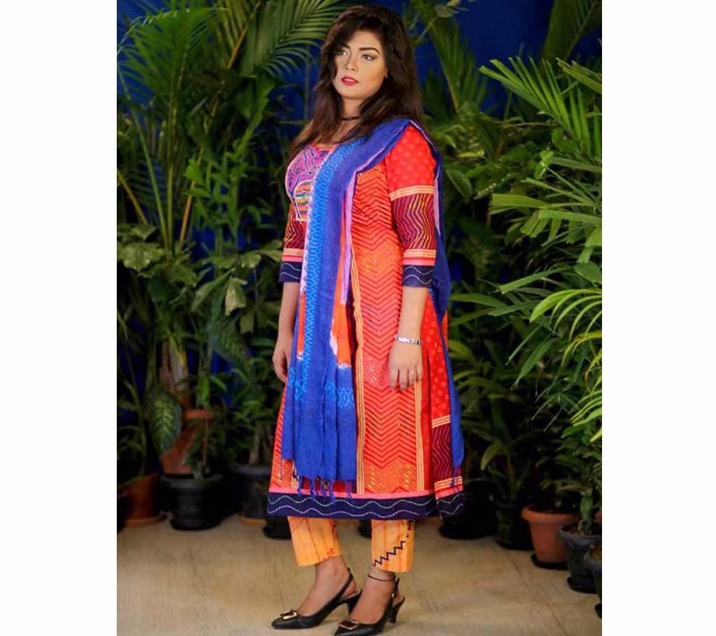 Semi-stitched Cotton Three Pieces