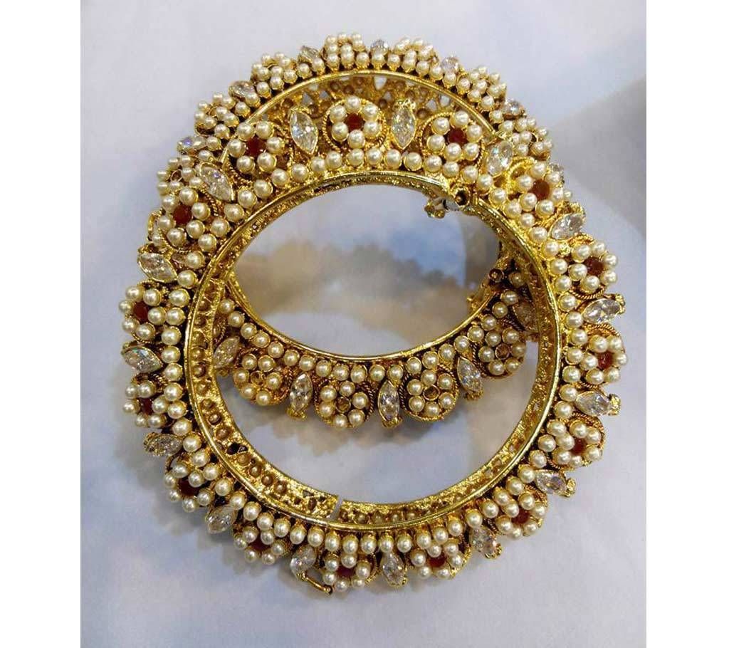Stone and pearl setting gold plated bangles 2 pc