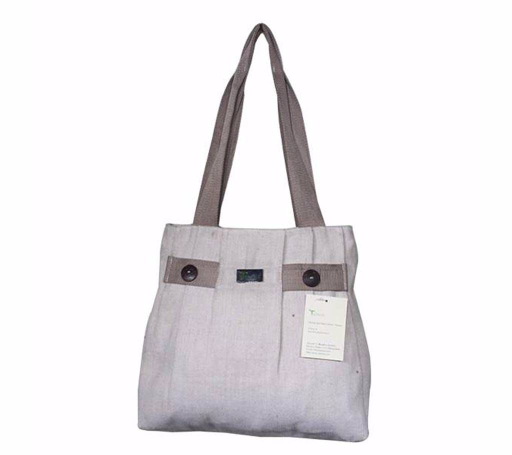 Jute Cotton Button Work Off White Bag
