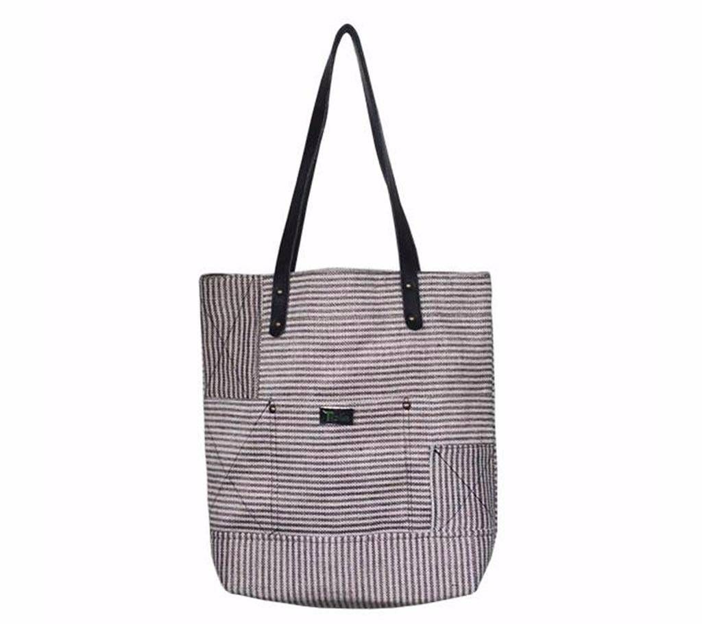 Jute Cotton Black & White Small Stripe Bag