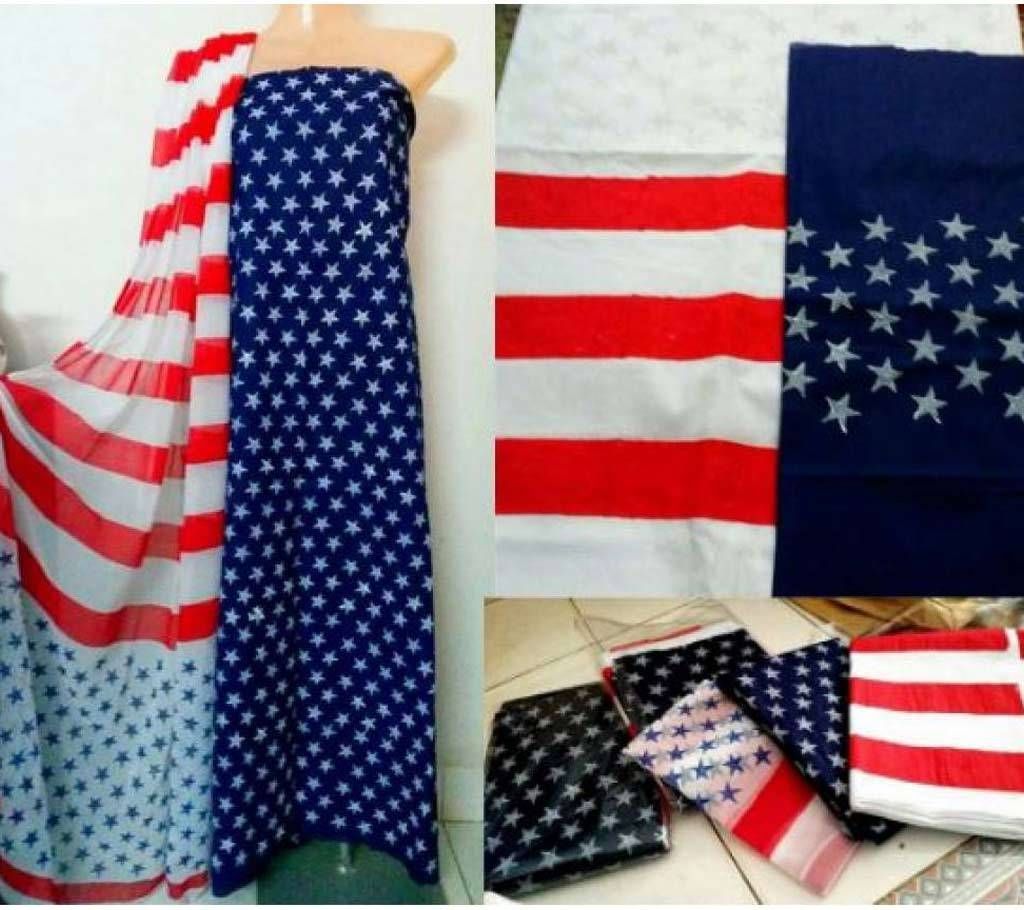 American Flag Unstitched Printed Cotton Three Piece 