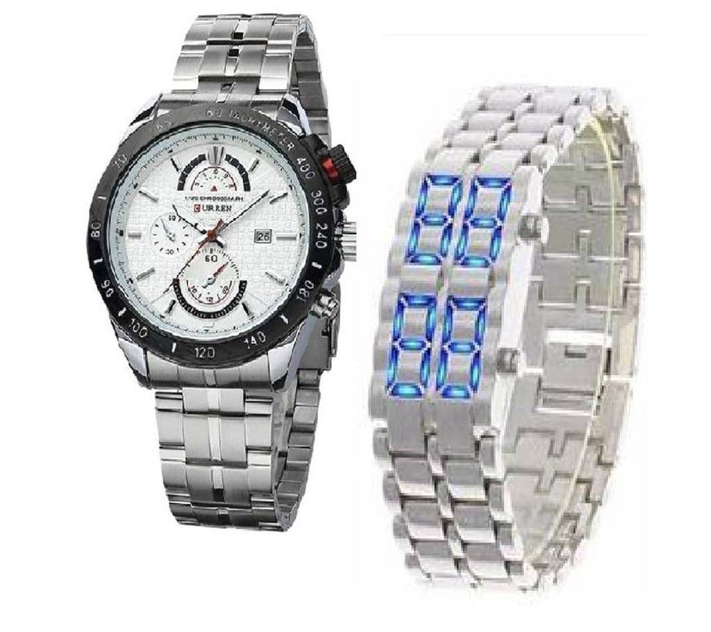 Combo of Curren & LED watch for men's
