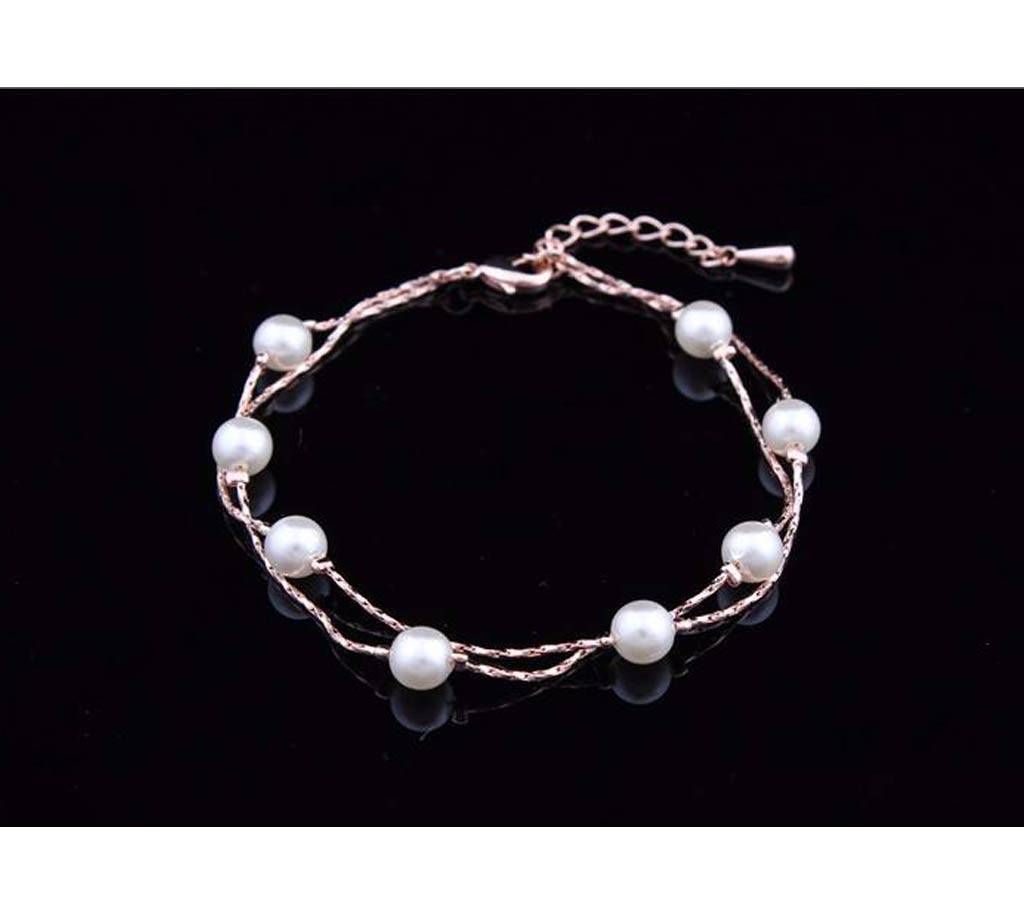 Pearl setting double chain bracelet
