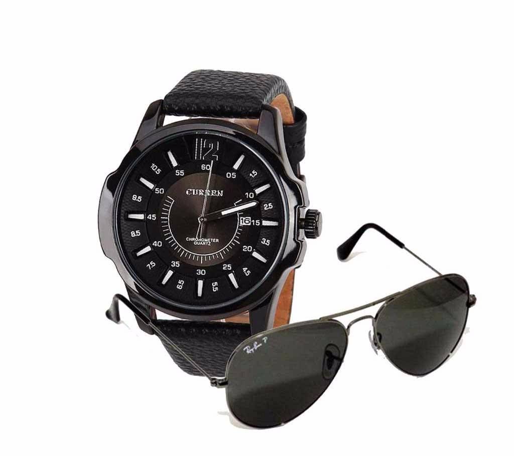Curren Watch + Ray Ban Sunglasses Combo Offer