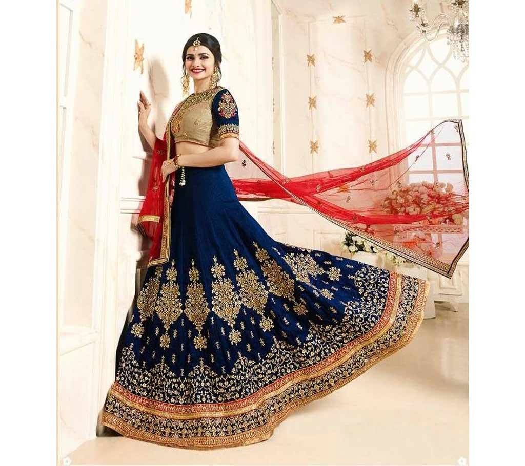Unstitched replica cotton embroidery lehenga