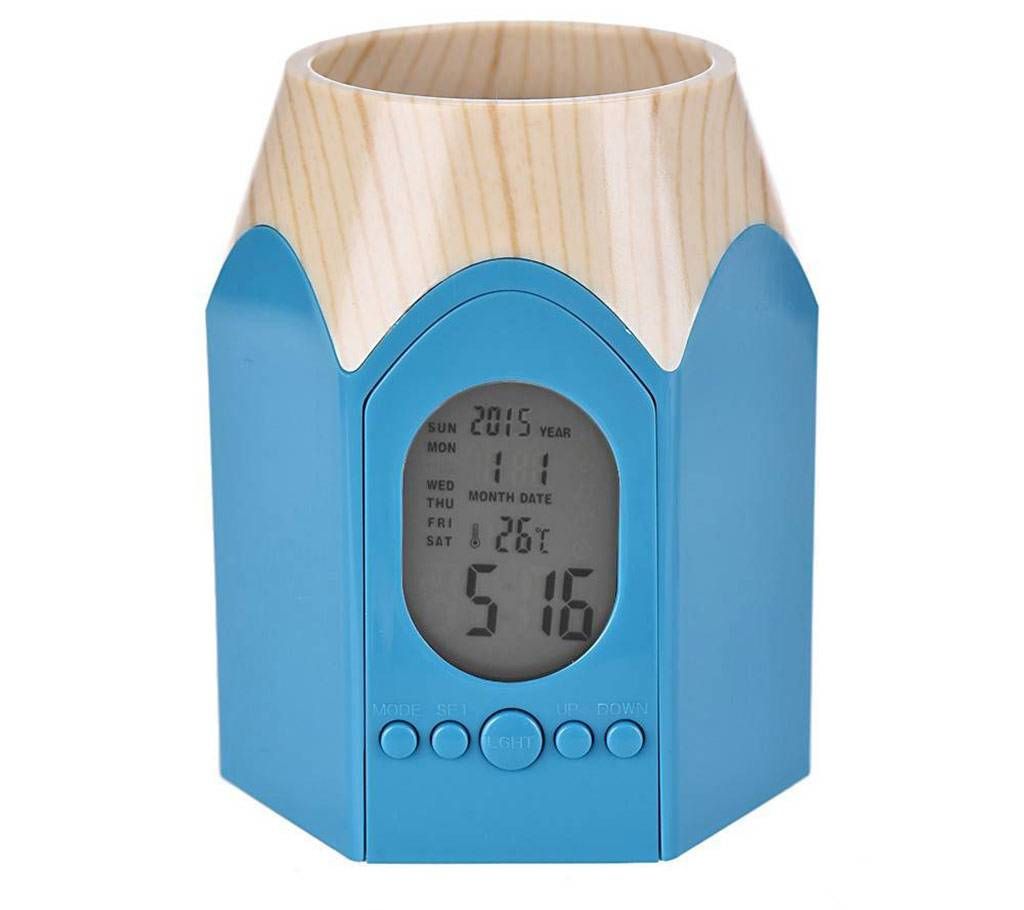 Pencil Shaped Holder with Alarm Clock 