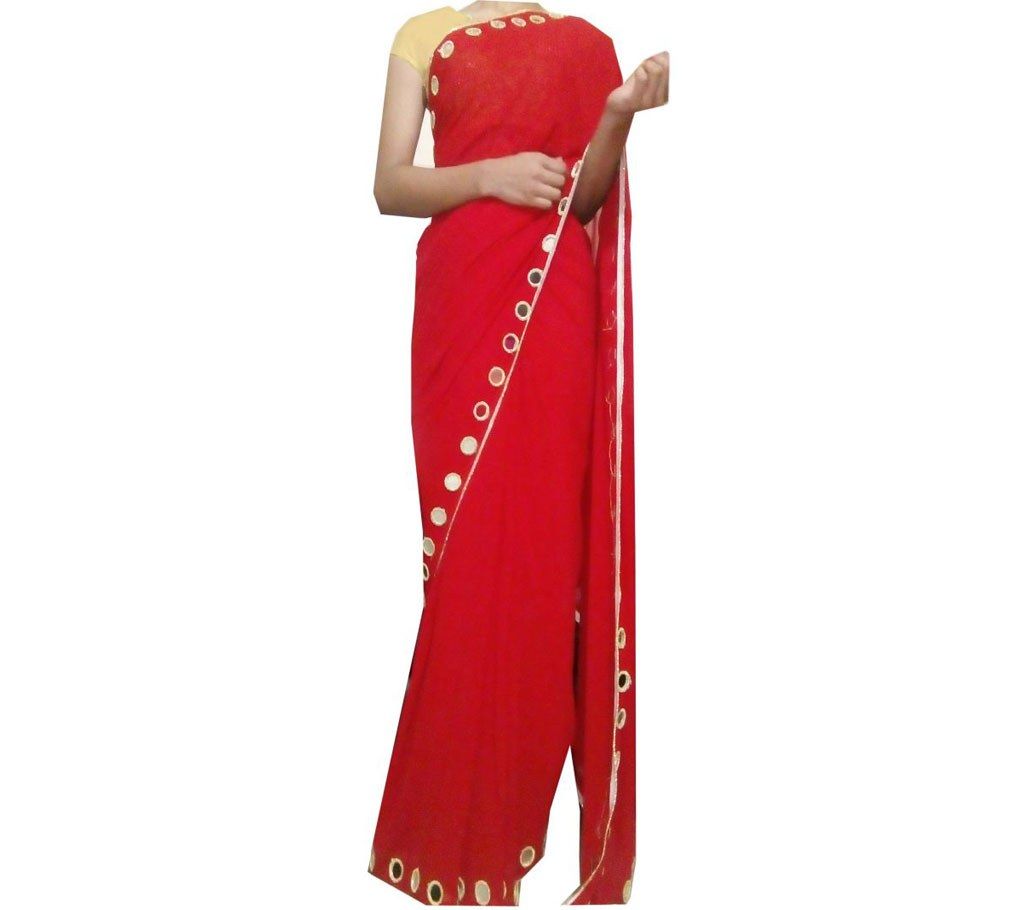 Red mirror work georgette sharee