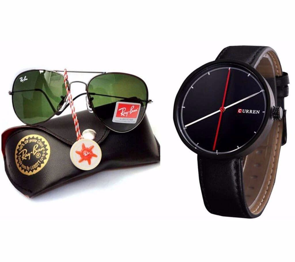 RAYBAN Sunglasses + CURREN Wristwatch Combo