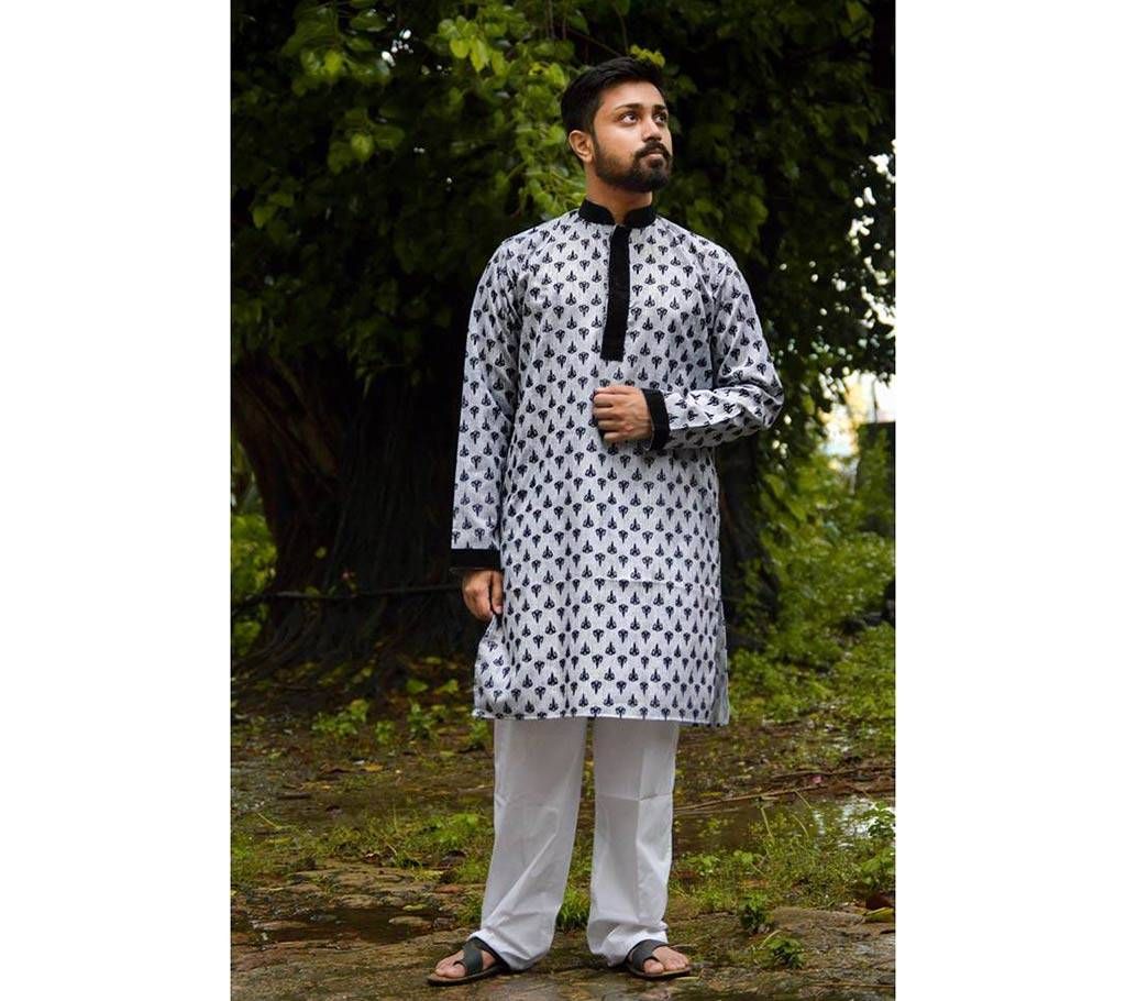 Men's cotton full sleeve semi long punjabi