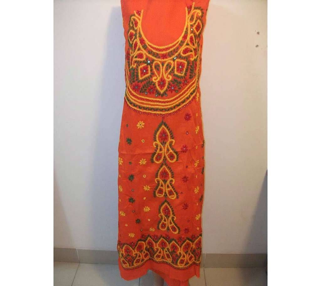 Unstitched hand embroidery cotton three pc