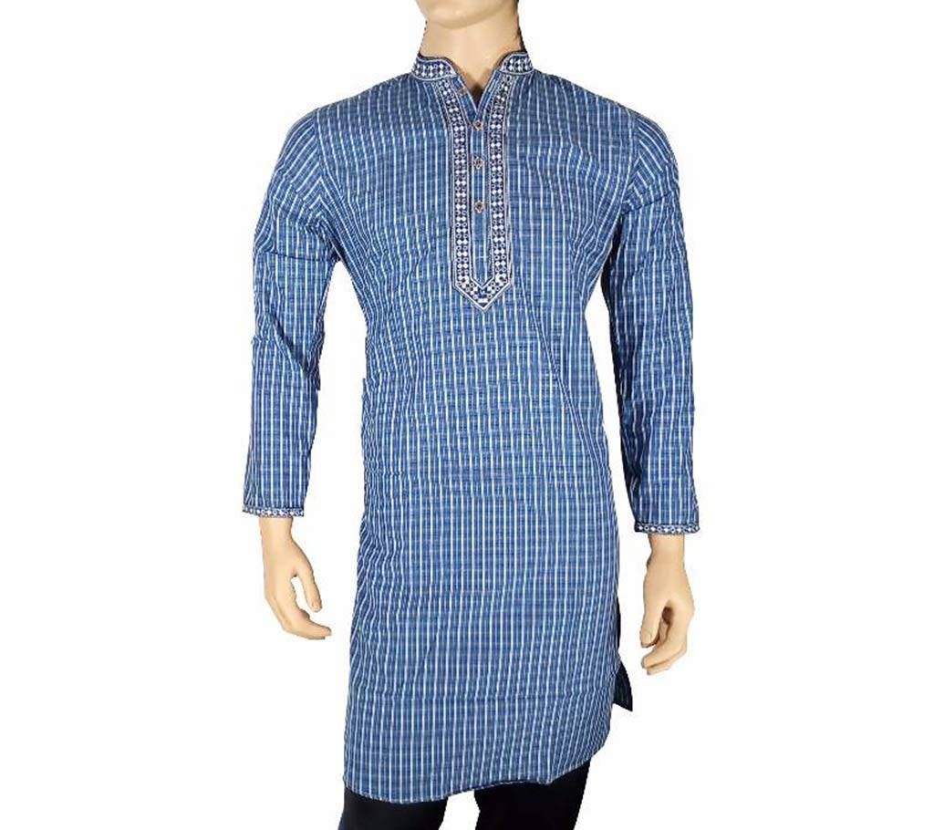 Cotton Semi Long Blue Striped Panjabi for men 20
