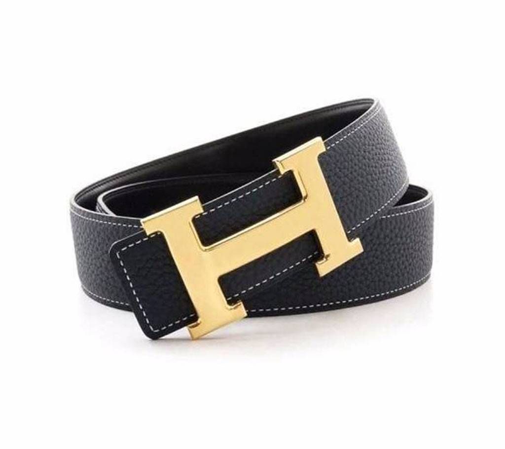 HERMES GOLD Black Leather Belt-copy 