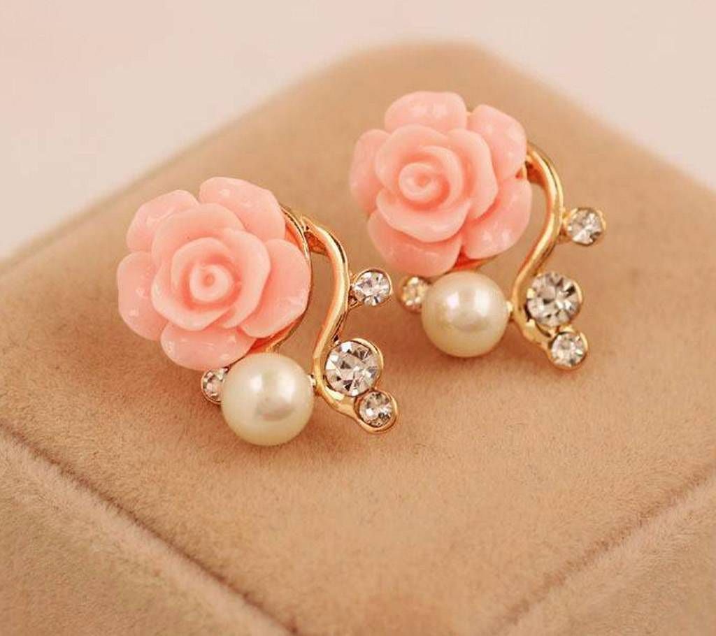 Pink Crystal Pearl Zinc Alloy Earrings