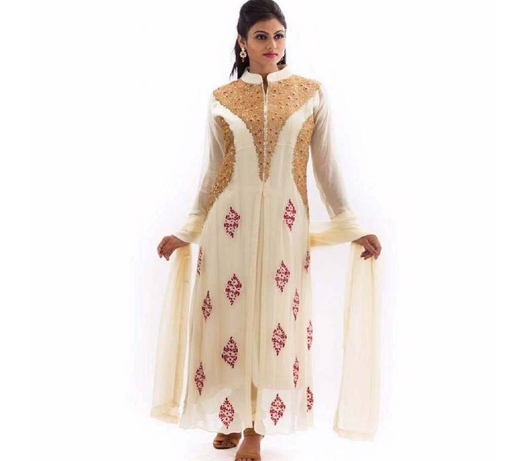 unstitched Georgette embroidery replica three piece 