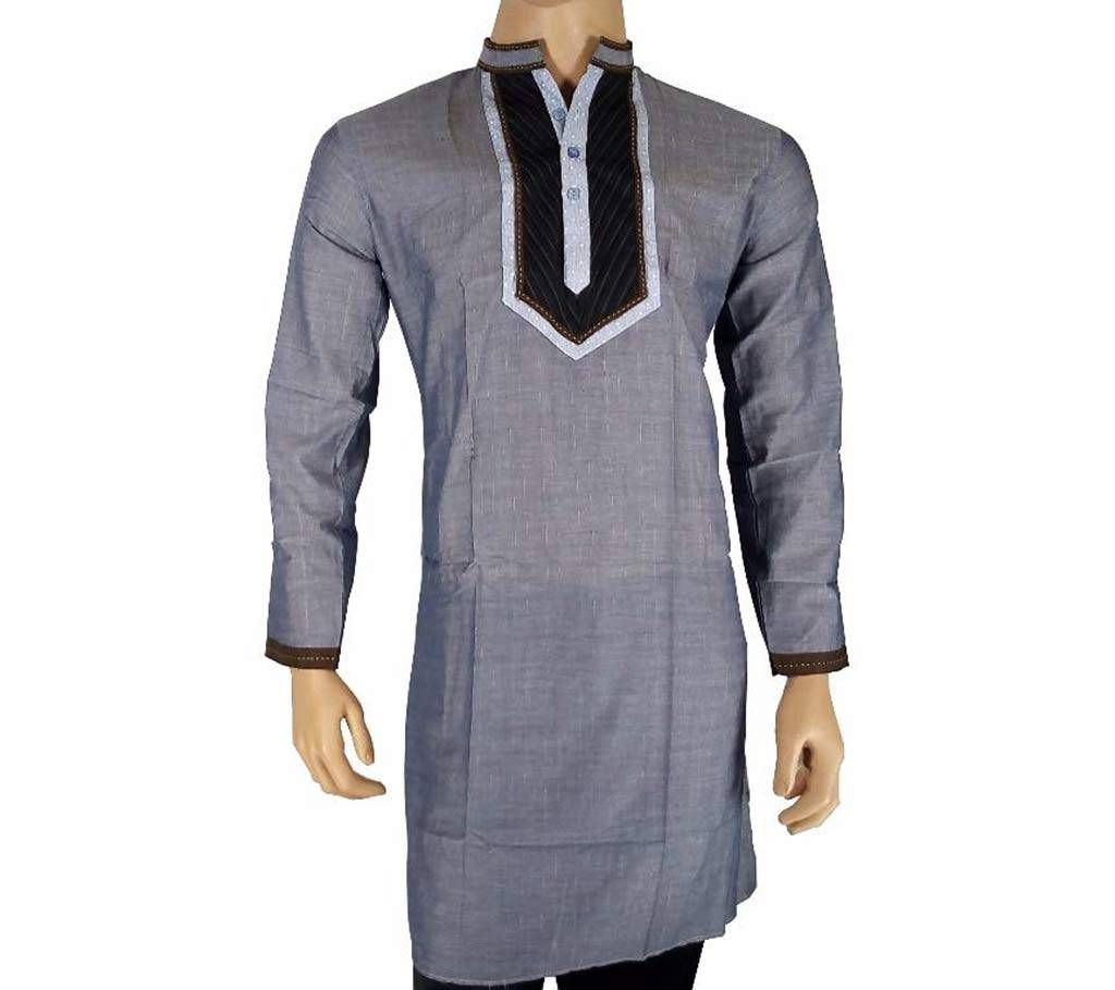 Cotton Semi Long Deep Ash Panjabi for men 22
