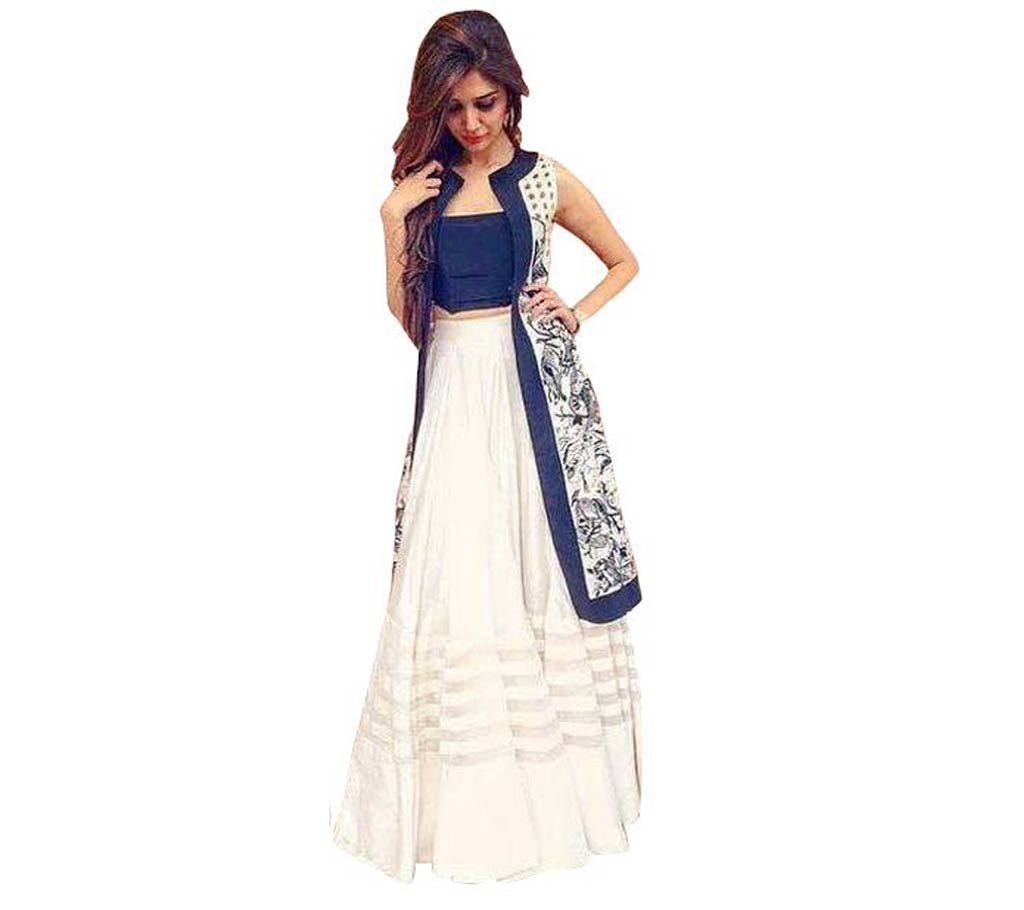 White and navi blue Georgette Lehenga