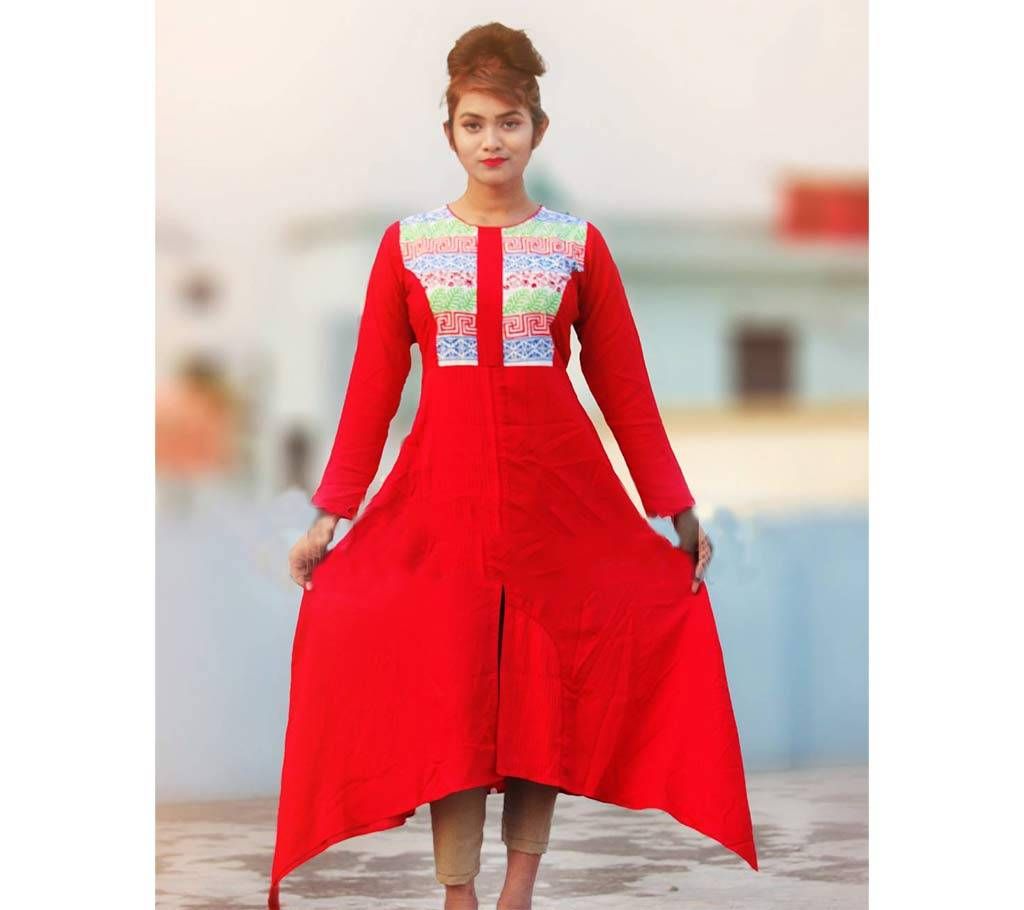 Trail cut red and white kurti
