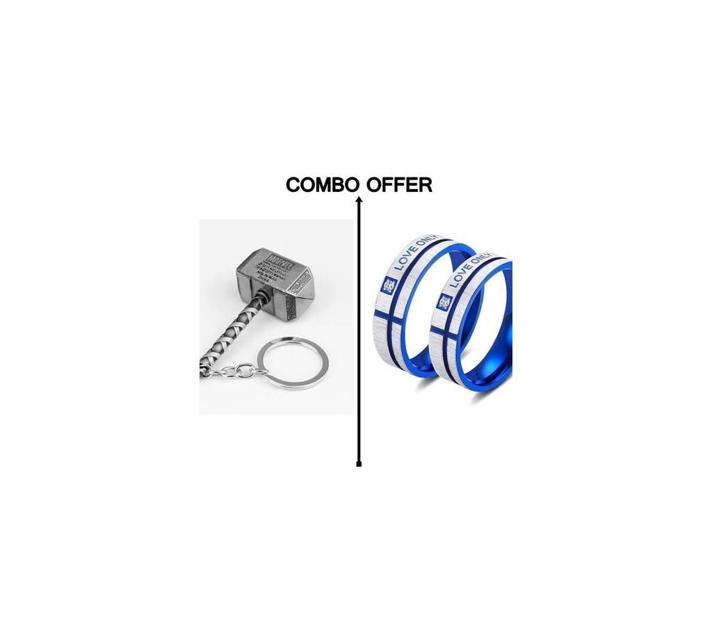 Thor Metal Key Chain & Couple Finger Ring Wedding Rings Love Only you Combo
