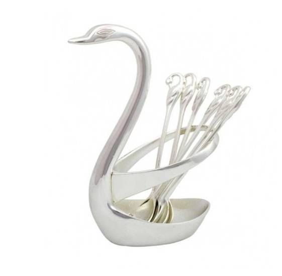 Spoon set with swan holder
