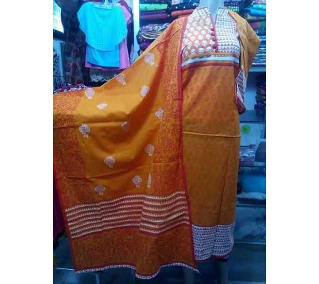 Unstitched  Skin Printed Cotton Three Piece