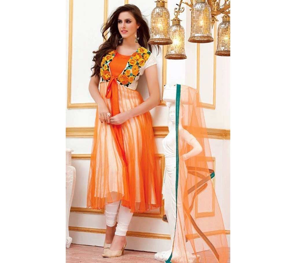 Semistitched Soft Net Embroidery Three Piece (Copy)
