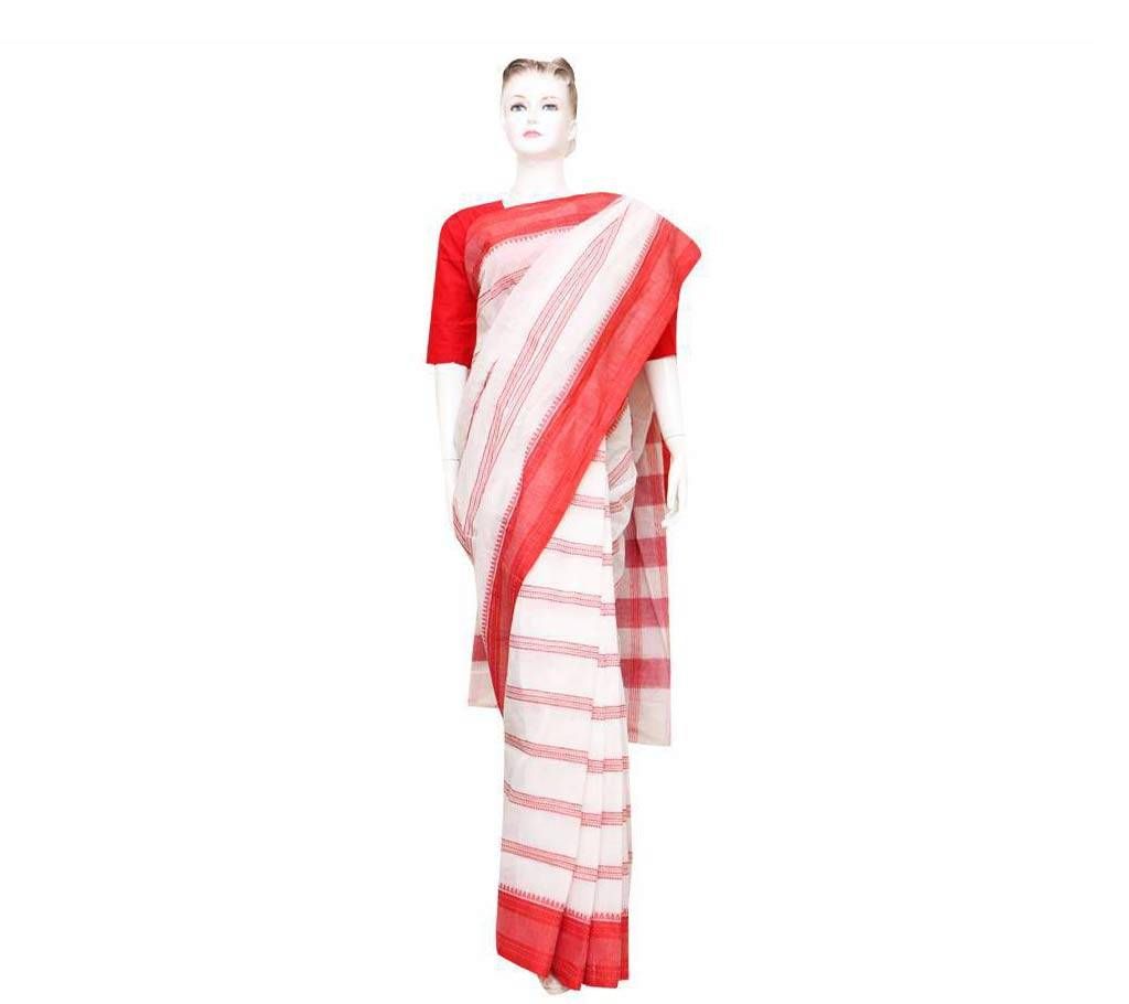 Red & white combination cotton handloom sharee 