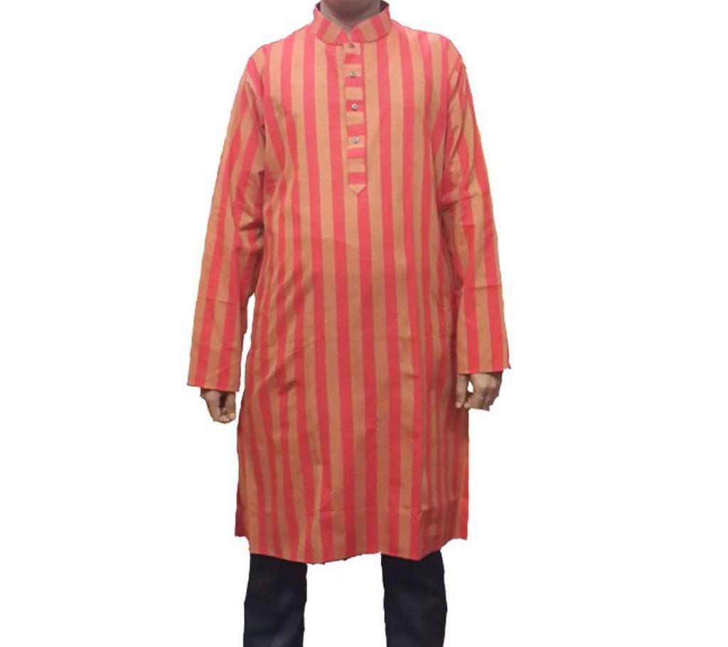 Gents semi long cotton striped punjabi 