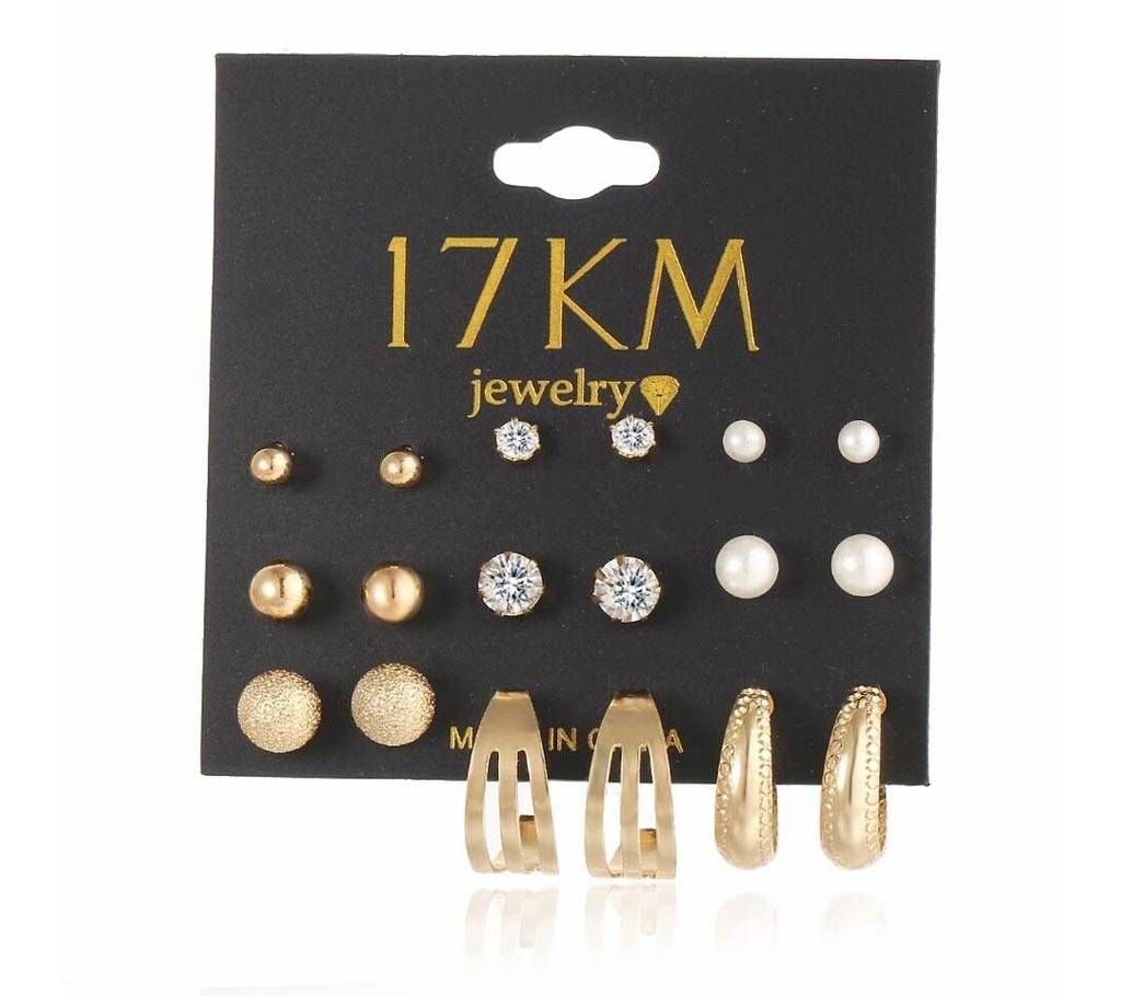 9 Pair Vintage Gold Color Earrings