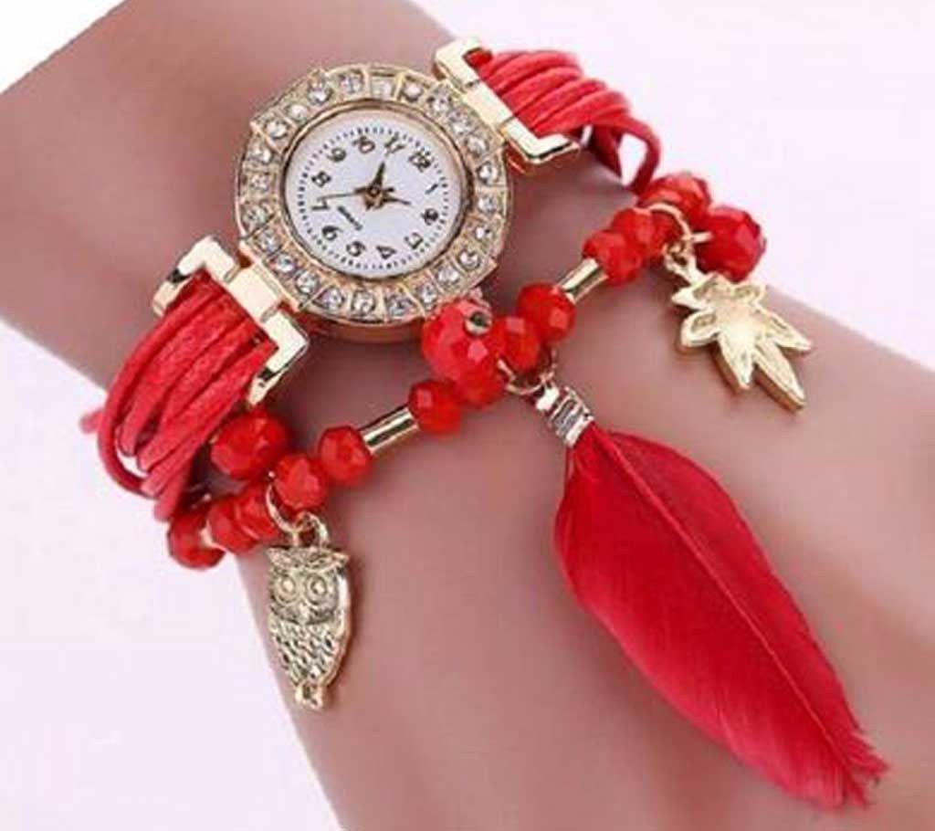 Ladies Feather Bracelet Watch (Red)
