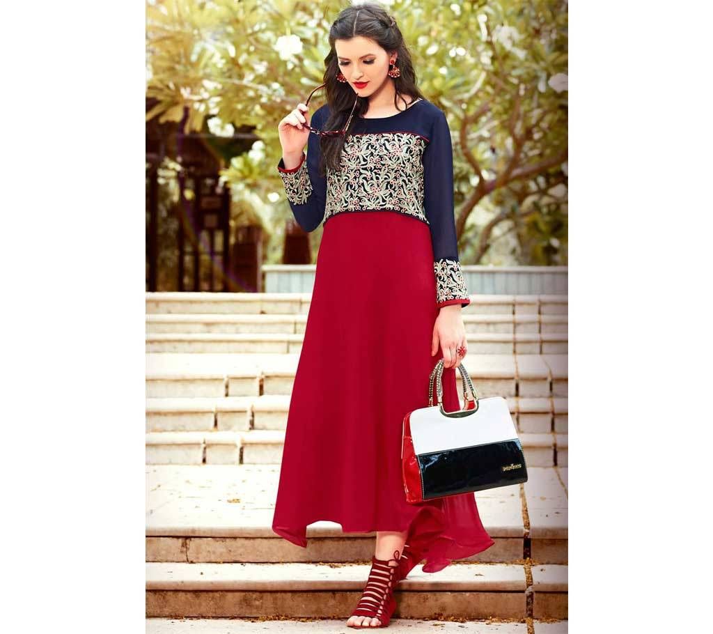 Unstitched replica georgette embroidery long kurti