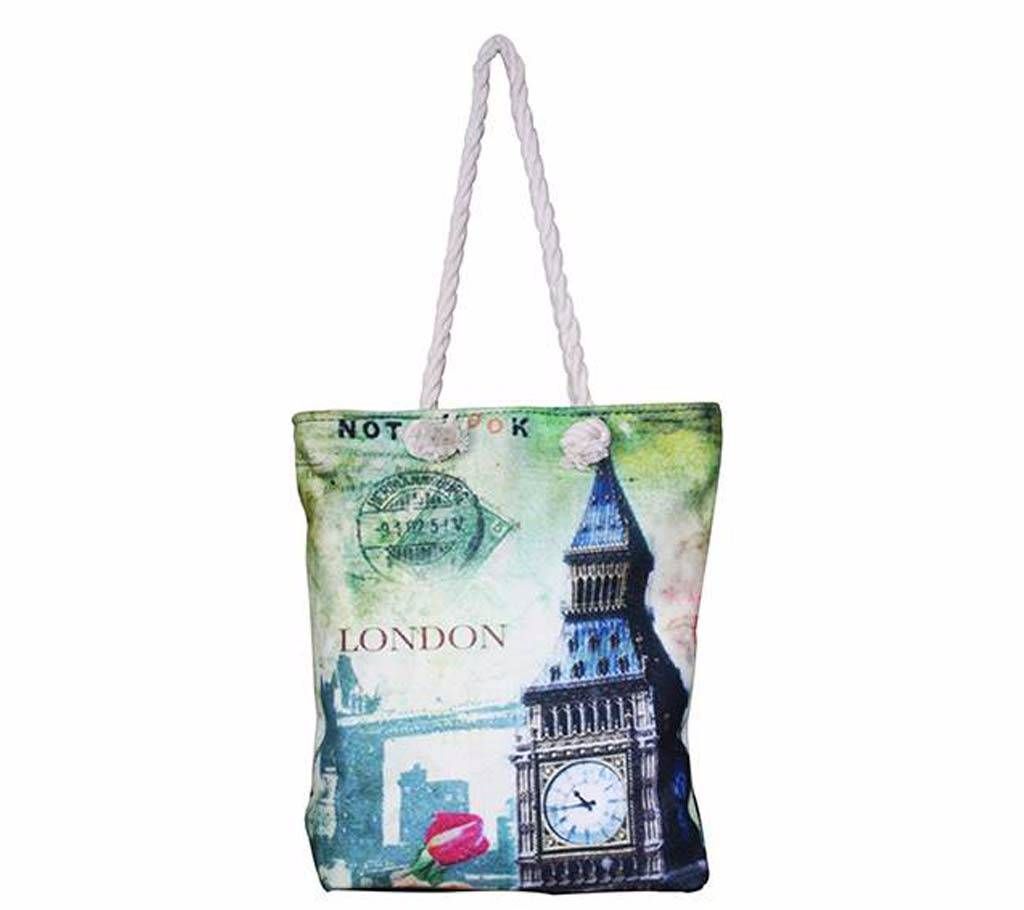 Tower Print Ladies Jute Cotton Side Bag