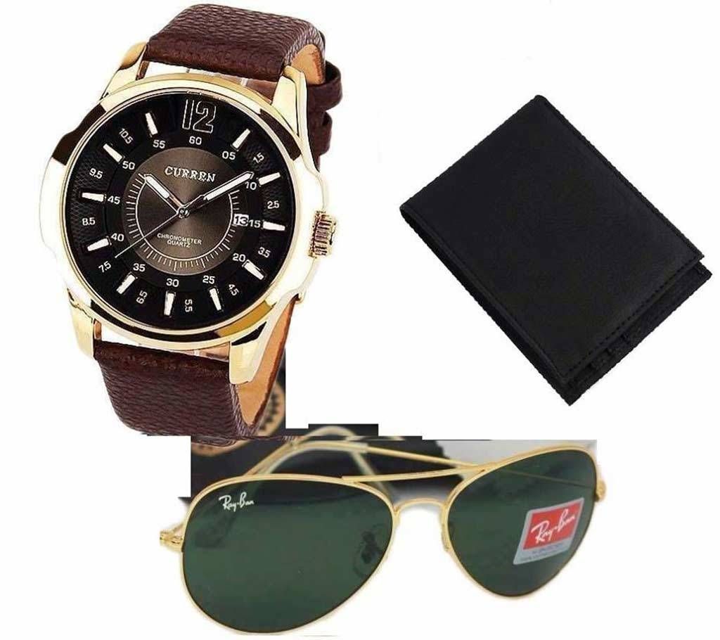Ray-Ban (copy) sunglasses & Curren watch & Wallet