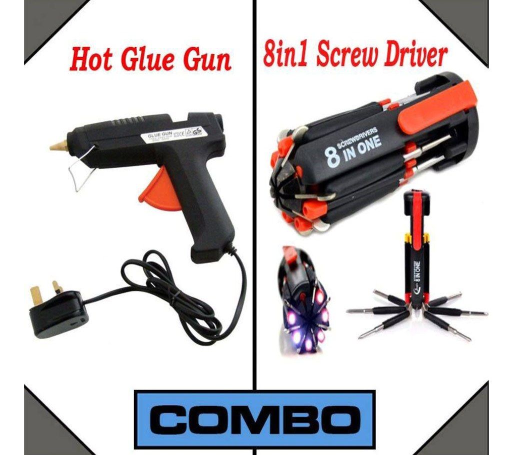 Hot melt glue gun+8 IN 1 multi screw driver combo 