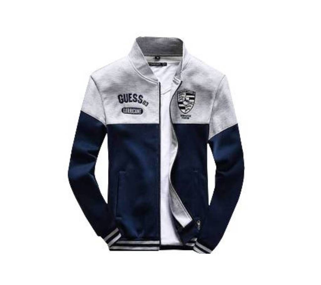 Navy Blue & Light Gray Cotton Jacket For Men