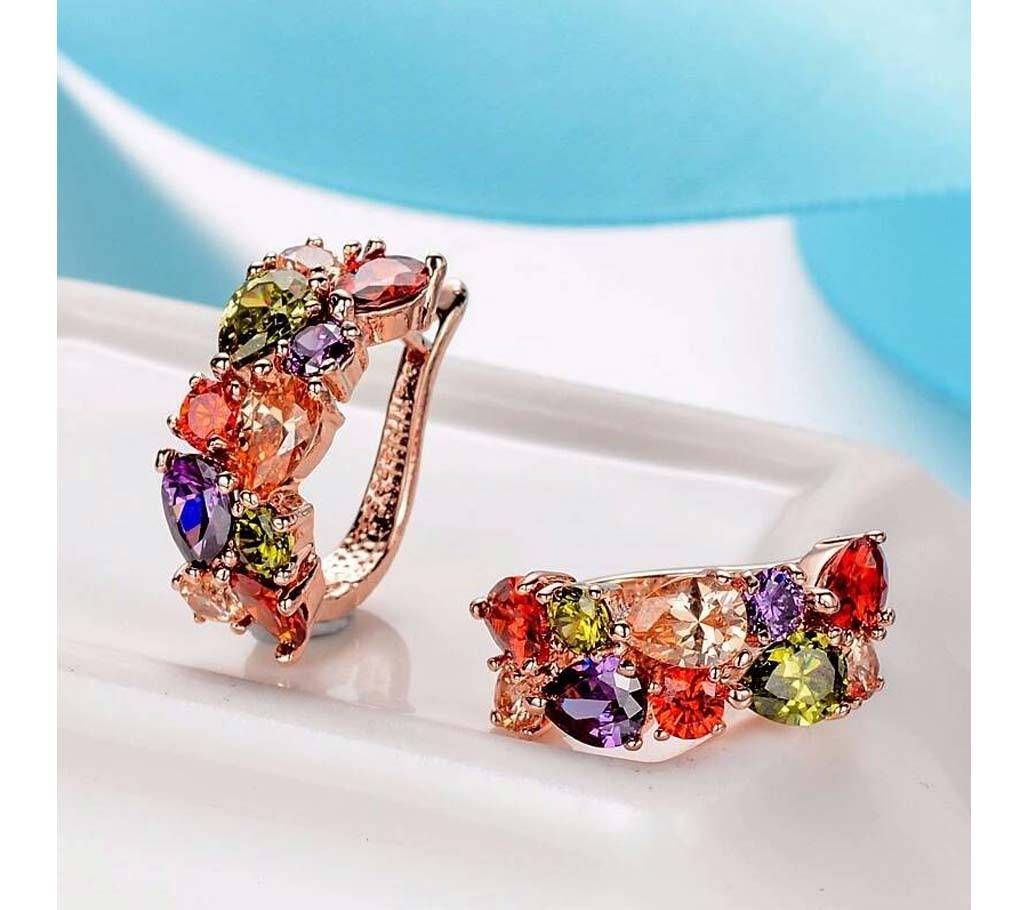 Multicolor stone setting ear ring