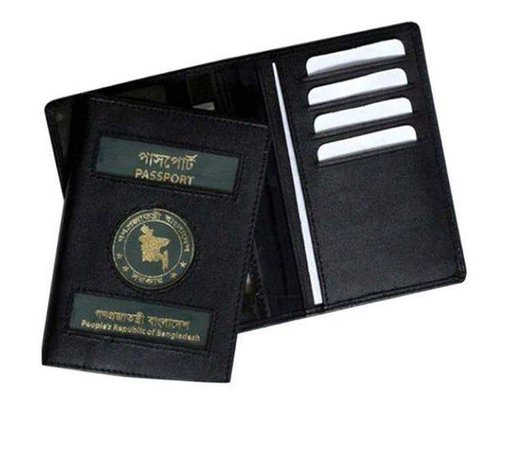 Black Leather Passport Cover Holder