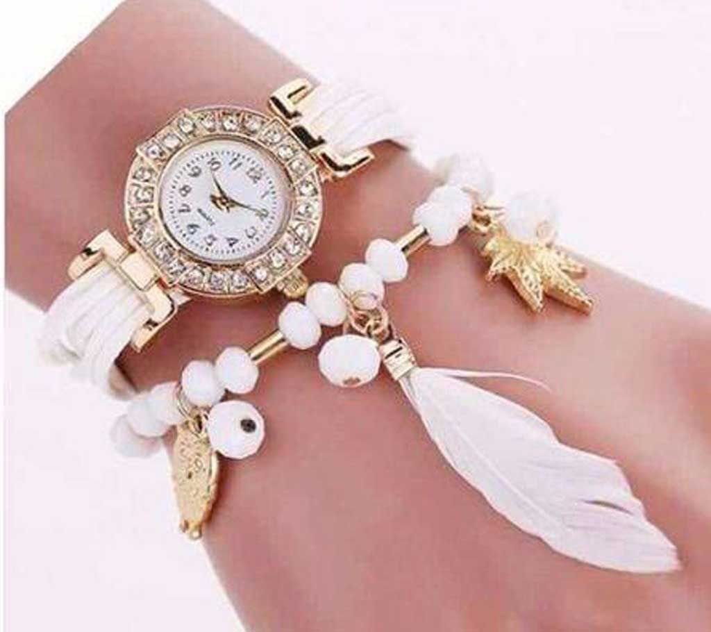 Ladies Feather Bracelet Watch (White)