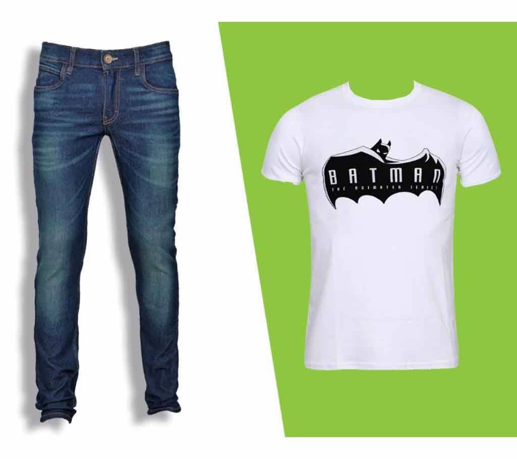 Semi narrow fit jeans pant with free t-shirt 
